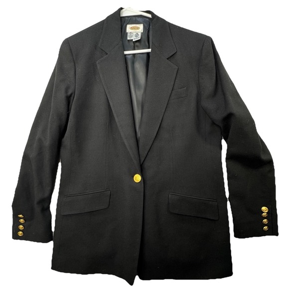 Talbots Jackets & Blazers - Talbots Size‎ 10 Black Blazer Single Gold Button 100% Wool Career Office Jacket